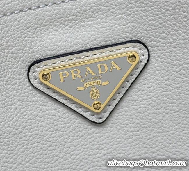 Cheapest Prada Medium leather bucket bag 1BE080 White 2025