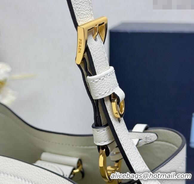 Cheapest Prada Medium leather bucket bag 1BE080 White 2025