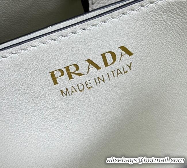Cheapest Prada Medium leather bucket bag 1BE080 White 2025