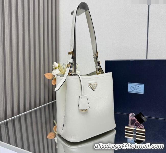 Cheapest Prada Medium leather bucket bag 1BE080 White 2025