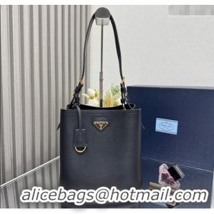 Best Quality Prada Medium leather bucket bag 1BE080 Black 2025