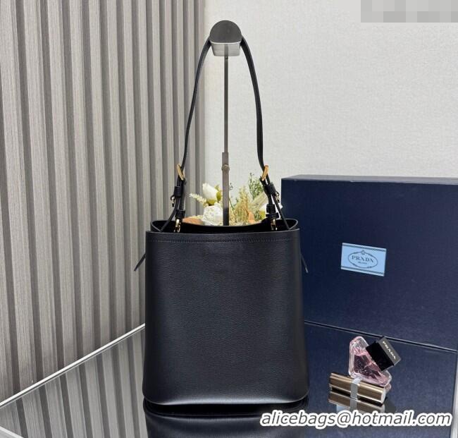 Best Quality Prada Medium leather bucket bag 1BE080 Black 2025