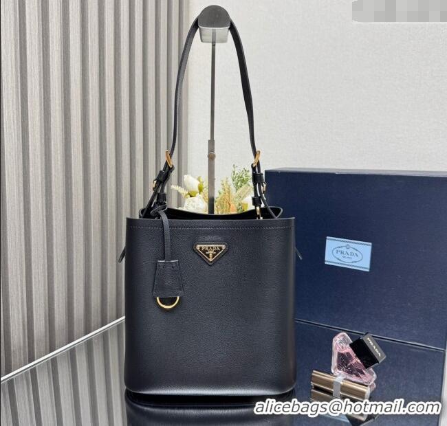 Best Quality Prada Medium leather bucket bag 1BE080 Black 2025