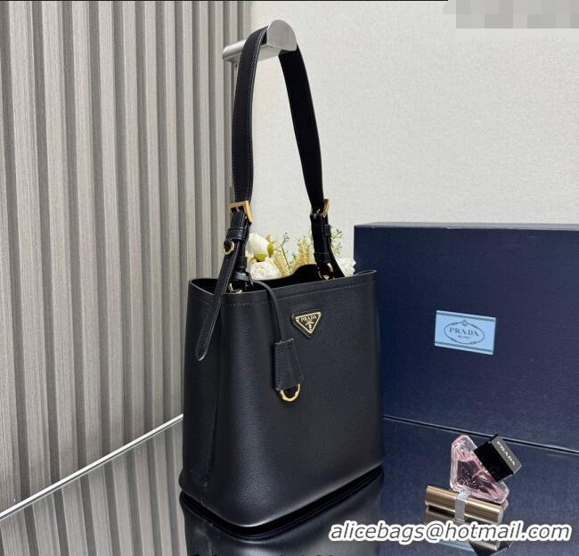 Best Quality Prada Medium leather bucket bag 1BE080 Black 2025