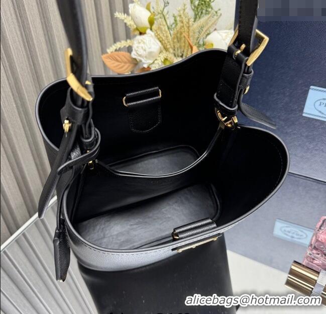 Best Quality Prada Medium leather bucket bag 1BE080 Black 2025