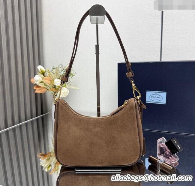 Good Product Prada Re-Edition suede mini-bag 1BC204 Cinnamon Brown 2025