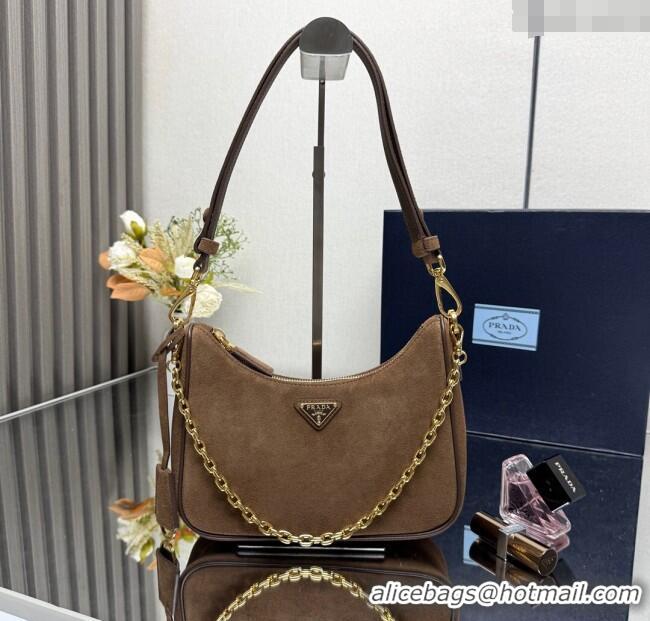 Good Product Prada Re-Edition suede mini-bag 1BC204 Cinnamon Brown 2025