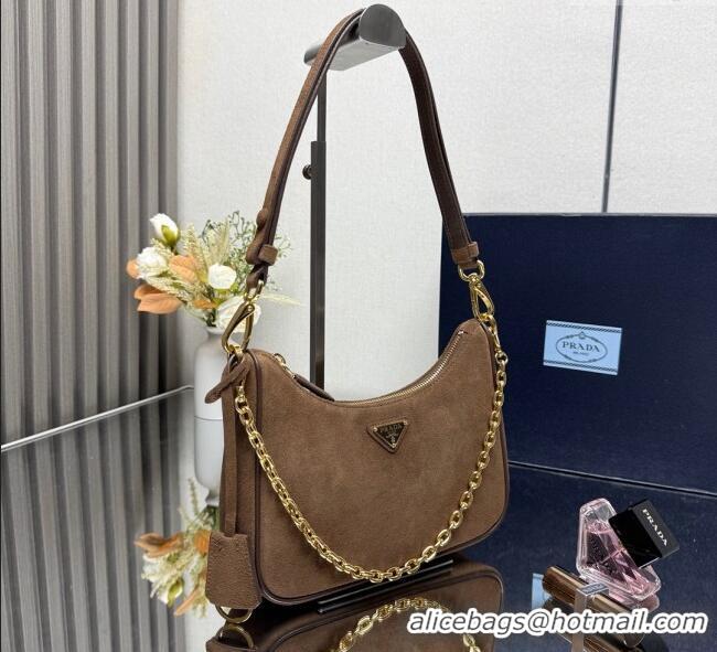 Good Product Prada Re-Edition suede mini-bag 1BC204 Cinnamon Brown 2025