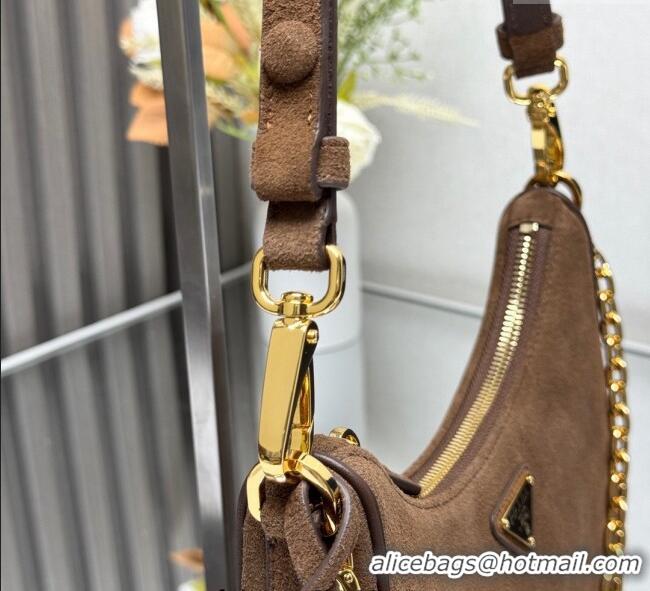 Good Product Prada Re-Edition suede mini-bag 1BC204 Cinnamon Brown 2025