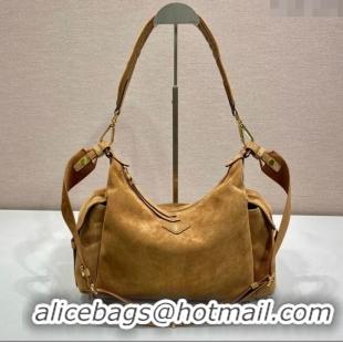Grade Quality Prada Explore large suede shoulder bag 1BC264 Brown 2025