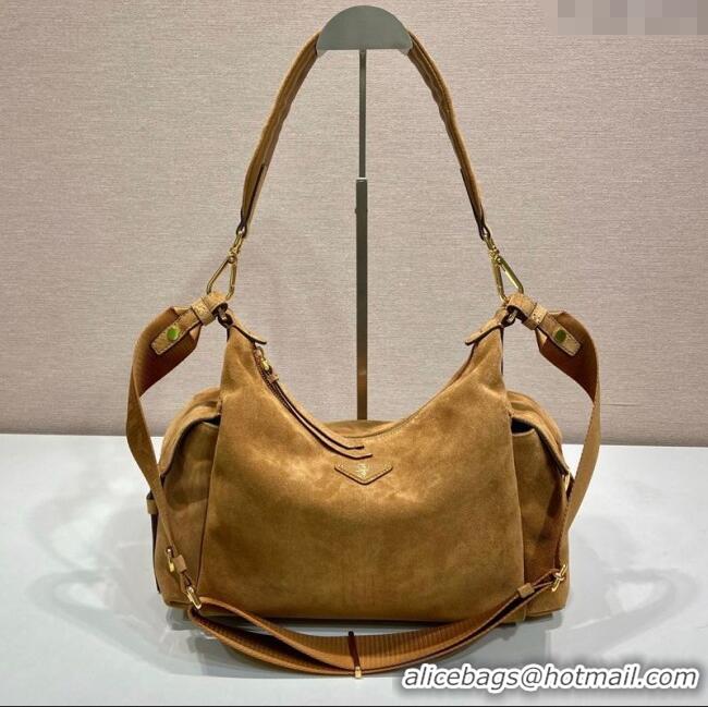 Grade Quality Prada Explore large suede shoulder bag 1BC264 Brown 2025