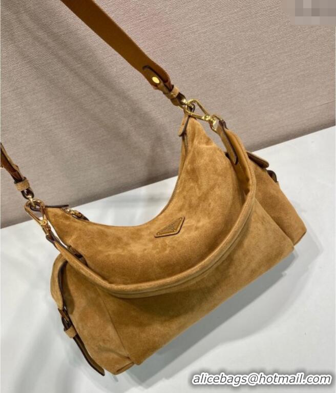 Grade Quality Prada Explore large suede shoulder bag 1BC264 Brown 2025