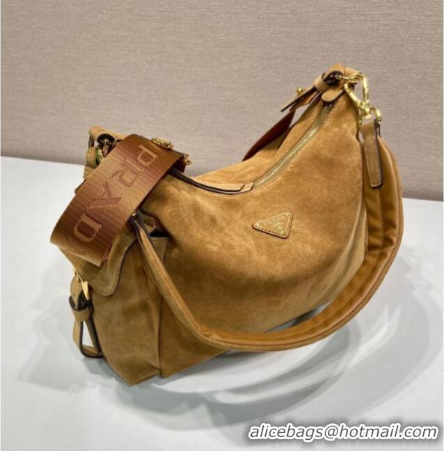 Grade Quality Prada Explore large suede shoulder bag 1BC264 Brown 2025