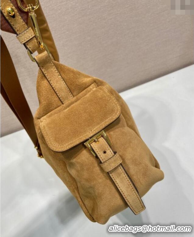 Grade Quality Prada Explore large suede shoulder bag 1BC264 Brown 2025