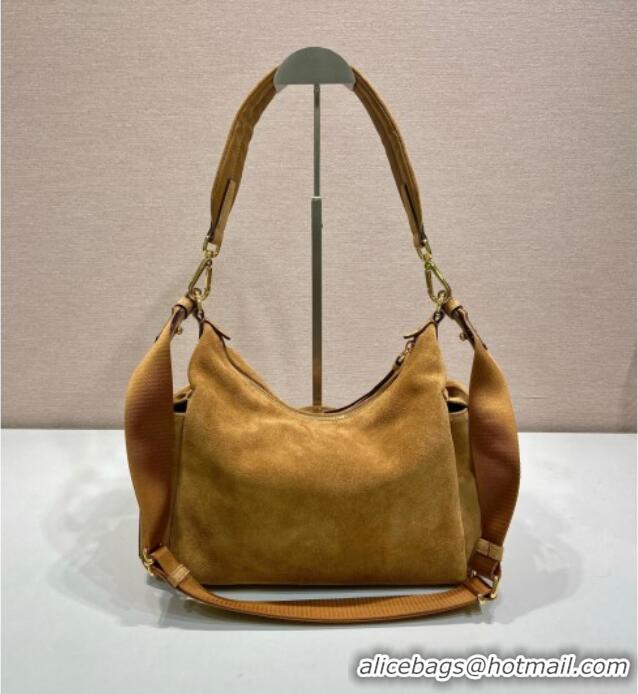 Grade Quality Prada Explore large suede shoulder bag 1BC264 Brown 2025