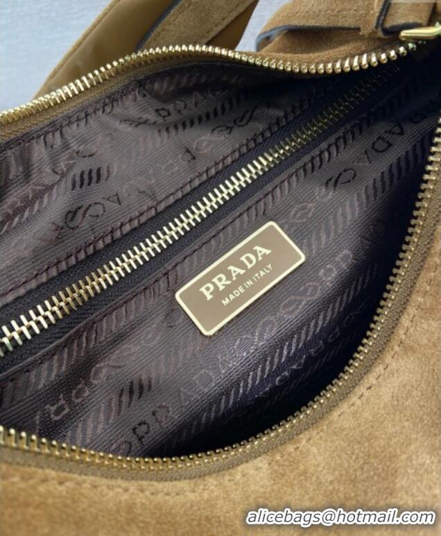 Grade Quality Prada Explore large suede shoulder bag 1BC264 Brown 2025
