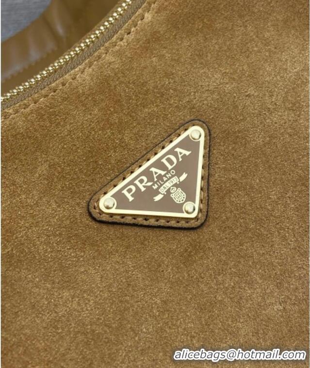 Grade Quality Prada Explore large suede shoulder bag 1BC264 Brown 2025