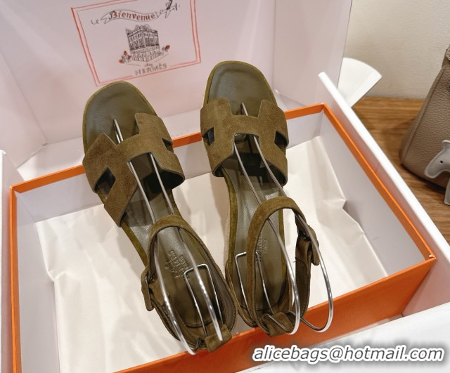 Best Grade Hermes Elda Platform Wedge Sandals 8cm in Suede Green 2025 H082010 0820119