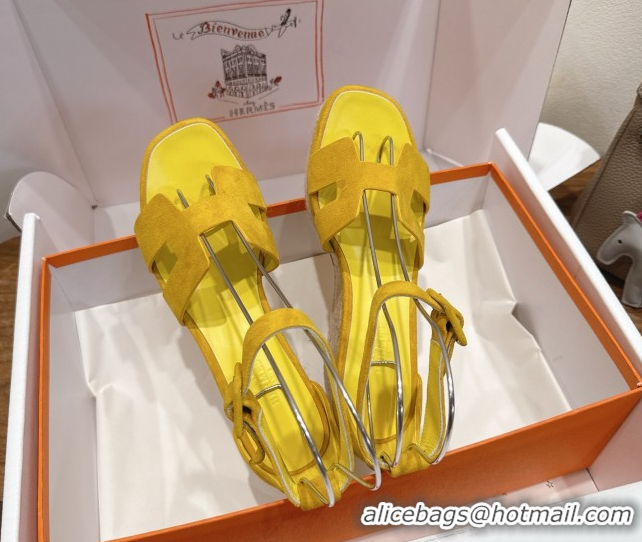 Best Price Hermes Elda Platform Wedge Sandals 8cm in Suede Yellow 2025 H082010 0820121