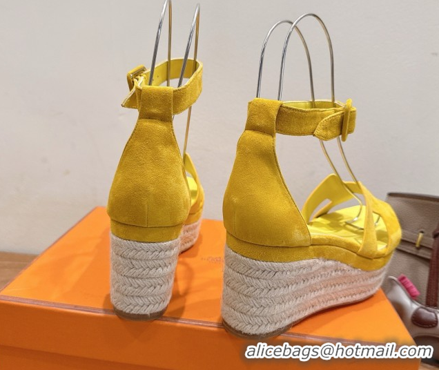 Best Price Hermes Elda Platform Wedge Sandals 8cm in Suede Yellow 2025 H082010 0820121