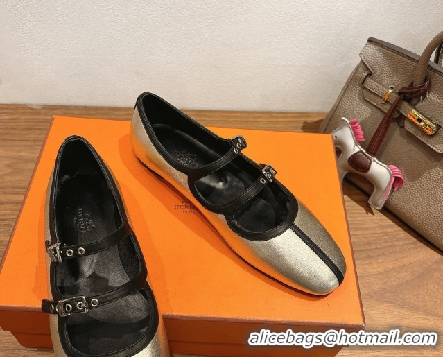 Luxurious Hermes Lilia Ballet Flats in Calfskin with H Buckle Gold 0820124