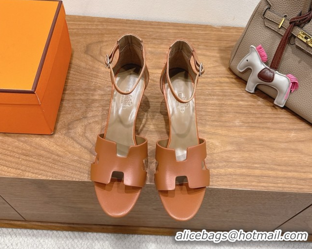 Unique Style Hermes Legend Wedge Sandals 7cm in Calfskin Leather Brown 0820126