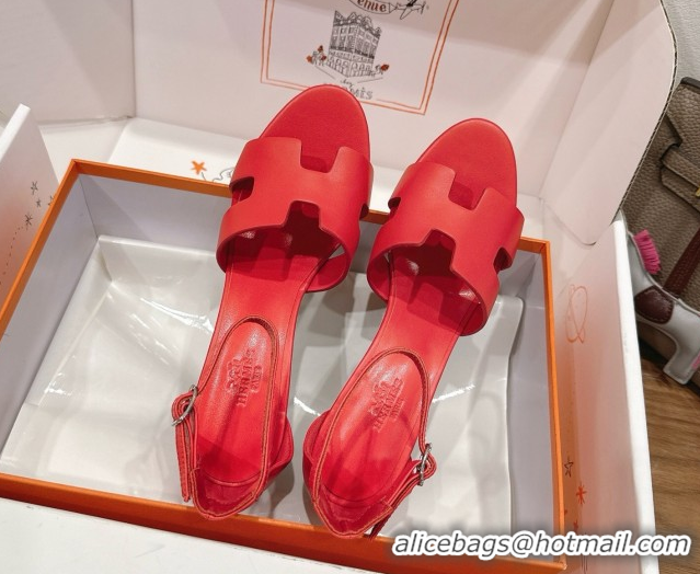 Most Popular Hermes Legend Wedge Sandals 7cm in Calfskin Leather Red 0820127