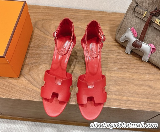 Most Popular Hermes Legend Wedge Sandals 7cm in Calfskin Leather Red 0820127