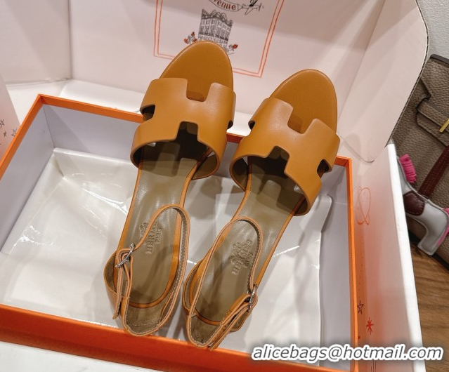 Popular Style Hermes Legend Wedge Sandals 7cm in Calfskin Leather Brown 0820128