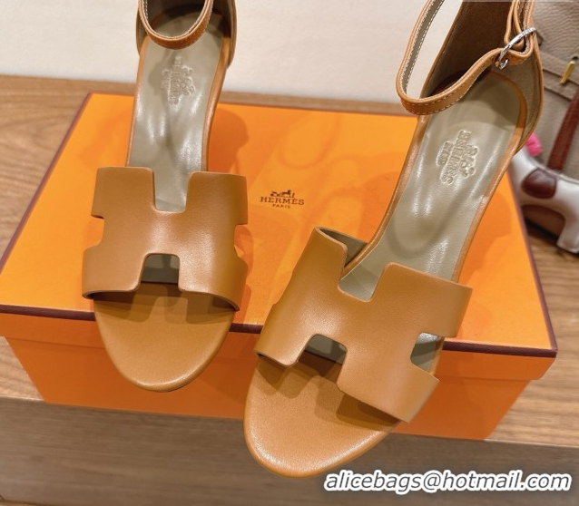 Popular Style Hermes Legend Wedge Sandals 7cm in Calfskin Leather Brown 0820128