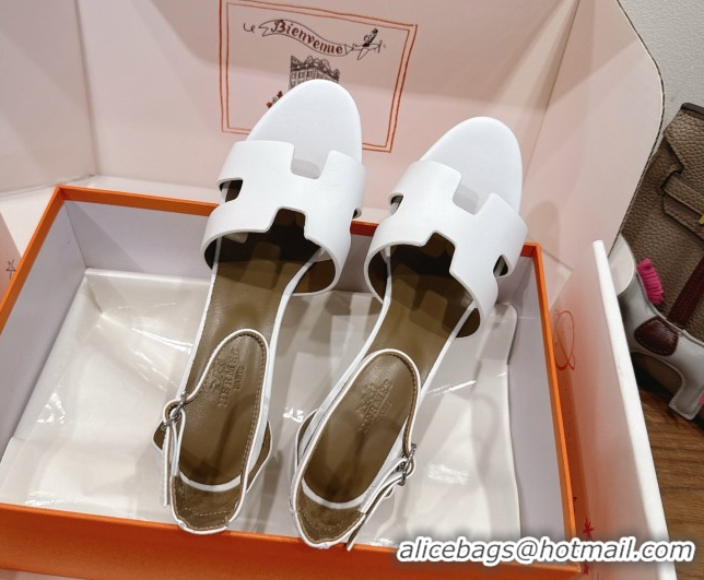 Charming Hermes Legend Wedge Sandals 7cm in Calfskin Leather White 0820130