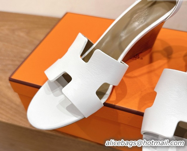 Charming Hermes Legend Wedge Sandals 7cm in Calfskin Leather White 0820130