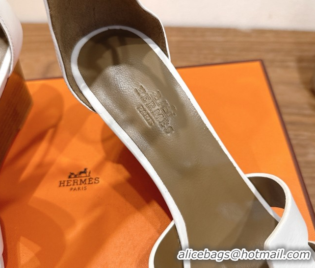 Charming Hermes Legend Wedge Sandals 7cm in Calfskin Leather White 0820130