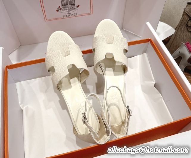 Best Price Hermes Legend Wedge Sandals 7cm in Grained Calfskin Ivory 0820132