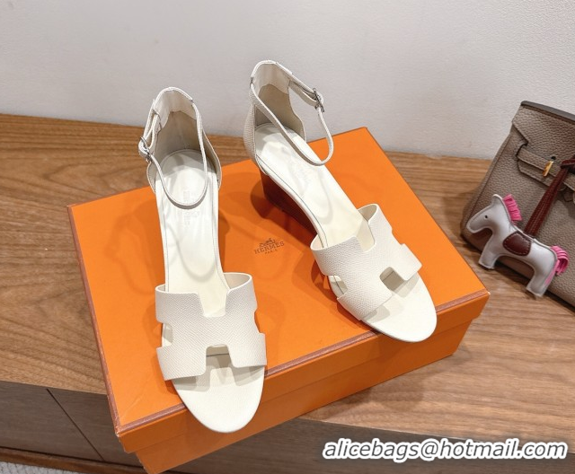 Best Price Hermes Legend Wedge Sandals 7cm in Grained Calfskin Ivory 0820132