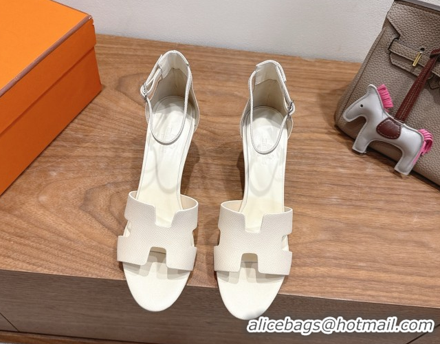 Best Price Hermes Legend Wedge Sandals 7cm in Grained Calfskin Ivory 0820132