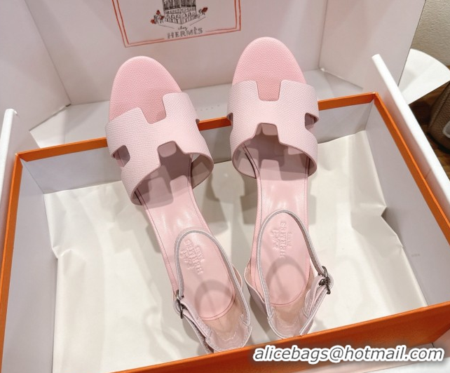 Best Quality Hermes Legend Wedge Sandals 7cm in Grained Calfskin Light Pink 50820134