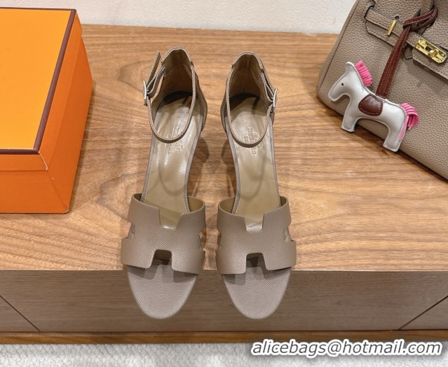 Super Quality Hermes Legend Wedge Sandals 7cm in Grained Calfskin Grey 0820135