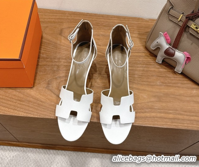 Top Quality Hermes Legend Wedge Sandals 7cm in Grained Calfskin White 0820136