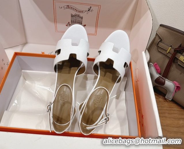 Top Quality Hermes Legend Wedge Sandals 7cm in Grained Calfskin White 0820136