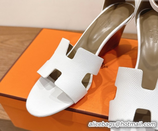 Top Quality Hermes Legend Wedge Sandals 7cm in Grained Calfskin White 0820136