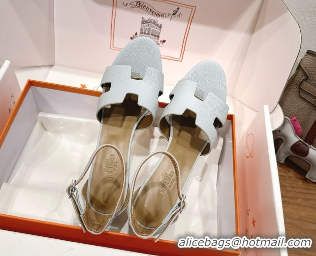Shop Hermes Legend Wedge Sandals 7cm in Grained Calfskin Grey 0820139