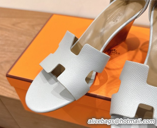 Shop Hermes Legend Wedge Sandals 7cm in Grained Calfskin Grey 0820139