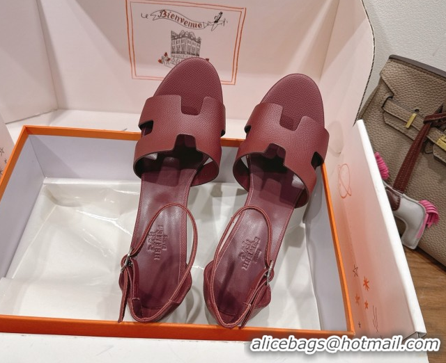 Durable Hermes Legend Wedge Sandals 7cm in Grained Calfskin Burgundy 0820140