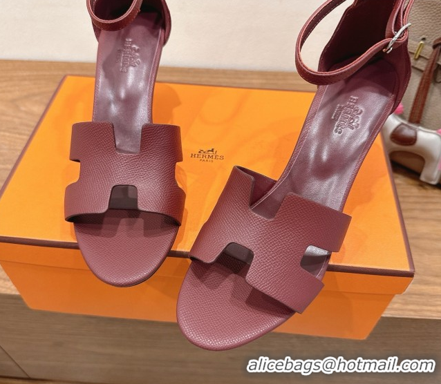 Durable Hermes Legend Wedge Sandals 7cm in Grained Calfskin Burgundy 0820140