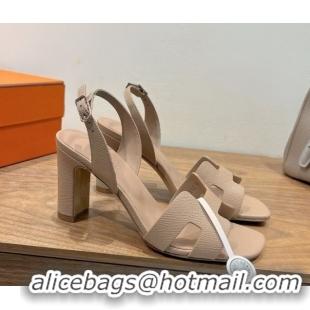 Good Looking Hermes Eremite Heel Sandals 8cm in Grained Leather Beige 0820131