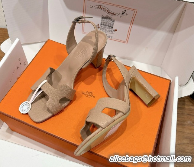 Good Looking Hermes Eremite Heel Sandals 8cm in Grained Leather Beige 0820131