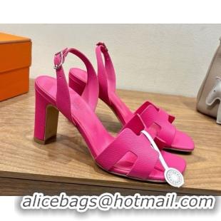 Trendy Design Hermes Eremite Heel Sandals 8cm in Grained Leather Dark Pink H02275 0820141