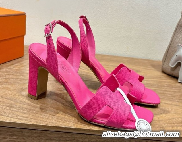Trendy Design Hermes Eremite Heel Sandals 8cm in Grained Leather Dark Pink H02275 0820141