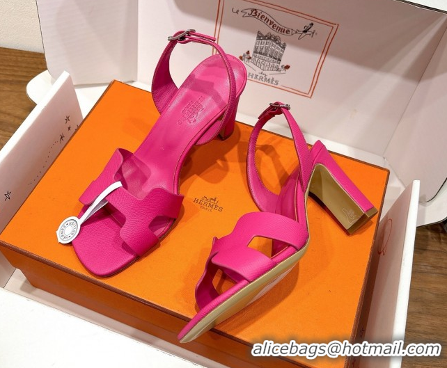 Trendy Design Hermes Eremite Heel Sandals 8cm in Grained Leather Dark Pink H02275 0820141
